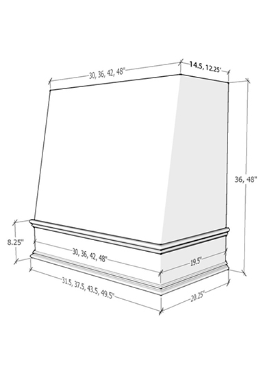 Wilmington – 42″ Angled Classic Molding Smooth Navy Blue Shaker Hood