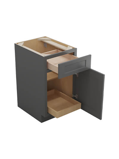 SG-B181RS: Shaker Grey 18″ Single Door Single Drawer One Rollout Shelf Base Kit