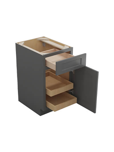 SG-B182RS: Shaker Grey 18″ Single Door Single Drawer Two Rollout Shelf Base Kit