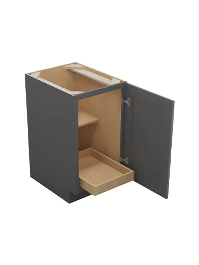 SG-B18FH1RS: Shaker Grey 18″ Single Full Height Door One Rollout Shelf Base Kit