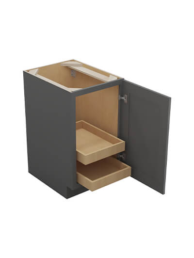 SG-B18FH2RS: Shaker Grey 18″ Single Full Height Door Two Rollout Shelf Base Kit
