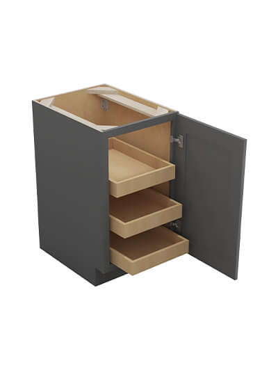 SG-B18FH3RS: Shaker Grey 18″ Single Full Height Door Three Rollout Shelf Base Kit