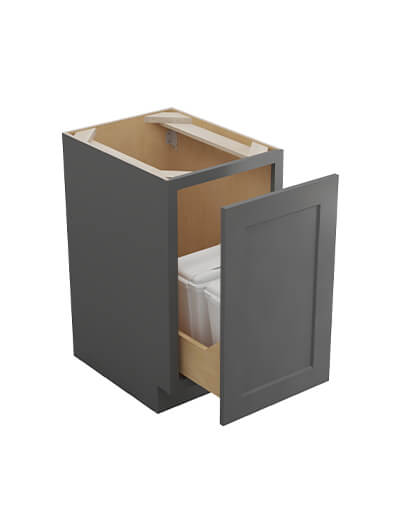 SG-B18FHTCPO: Shaker Grey Full Height Door Base with Double Trashcan Pullout