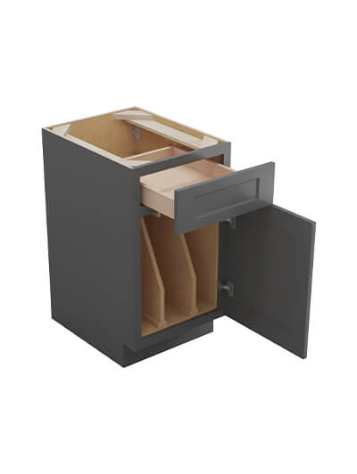 SG-B18TD: Shaker Grey 18″ Double Tray Divider Base Cabinet with Drawer