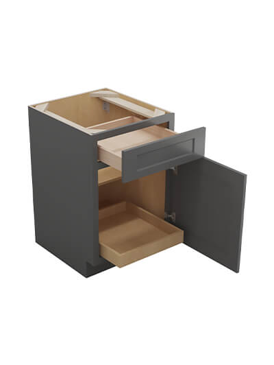 SG-B211RS: Shaker Grey 21″ Single Door Single Drawer One Rollout Shelf Base Kit