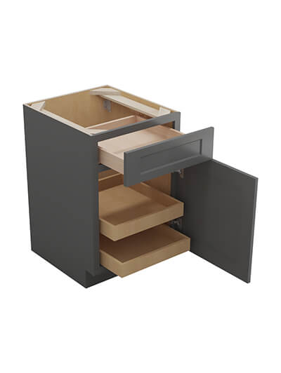 SG-B212RS: Shaker Grey 21″ Single Door Single Drawer Two Rollout Shelf Base Kit