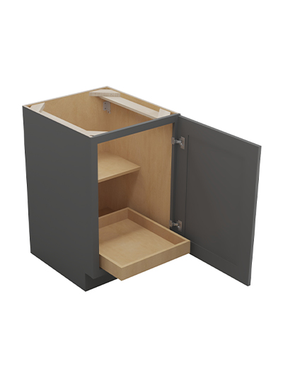 SG-B21FH1RS: Shaker Grey 21″ Single Full Height Door One Rollout Shelf Base Kit