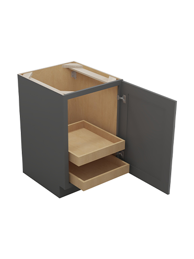 SG-B21FH2RS: Shaker Grey 21″ Single Full Height Door Two Rollout Shelf Base Kit