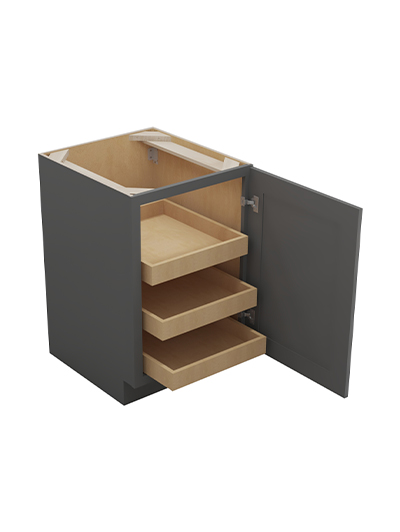 SG-B21FH3RS: Shaker Grey 21″ Single Full Height Door Three Rollout Shelf Base Kit