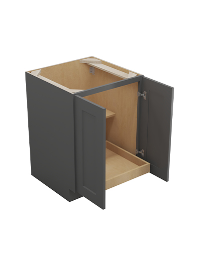 SG-B24FH1RS: Shaker Grey 24″ Double Full Height Door One Rollout Shelf Base Kit