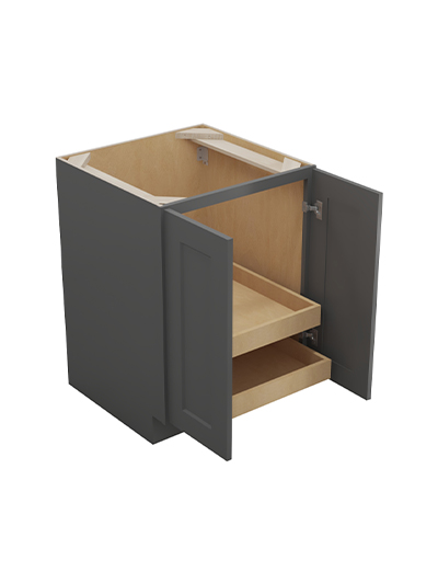 SG-B24FH2RS: Shaker Grey 21″ Double Full Height Door Two Rollout Shelf Base Kit