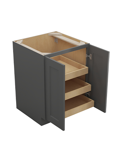 SG-B24FH3RS: Shaker Grey 24″ Double Full Height Door Three Rollout Shelf Base Kit