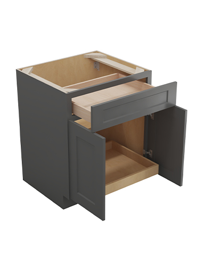 SG-B271RS: Shaker Grey 27″ Double Door Single Drawer One Rollout Shelf Base Kit