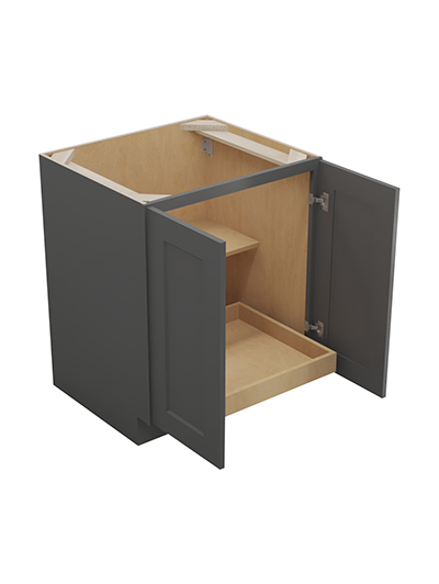 SG-B27FH1RS: Shaker Grey 27″ Double Full Height Door One Rollout Shelf Base Kit