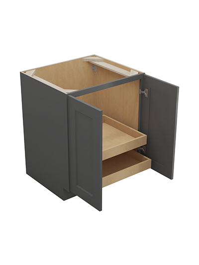 SG-B27FH2RS: Shaker Grey 27″ Double Full Height Door Two Rollout Shelf Base Kit