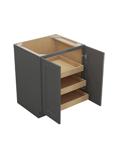 SG-B27FH3RS: Shaker Grey 27″ Double Full Height Door Three Rollout Shelf Base Kit