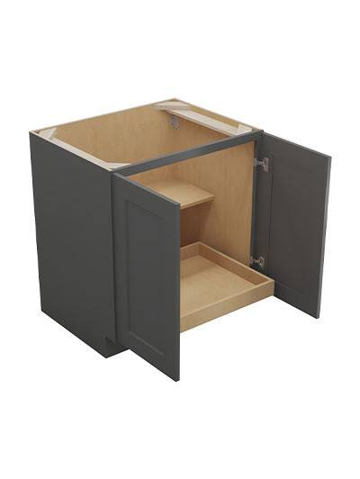 SG-B30FH1RS: Shaker Grey 30″ Double Full Height Door One Rollout Shelf Base Kit