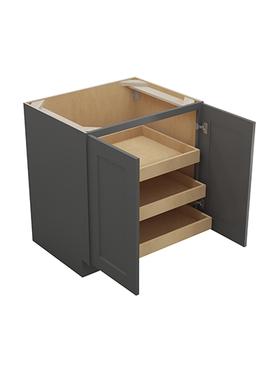SG-B30FH3RS: Shaker Grey 30″ Double Full Height Door Three Rollout Shelf Base Kit