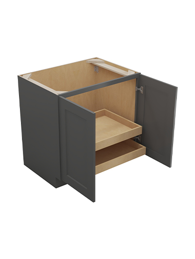 SG-B33FH2RS: Shaker Grey 33″ Double Full Height Door Two Rollout Shelf Base Kit