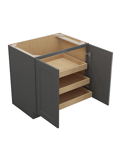 SG-B33FH3RS: Shaker Grey 3″ Double Full Height Door Three Rollout Shelf Base Kit