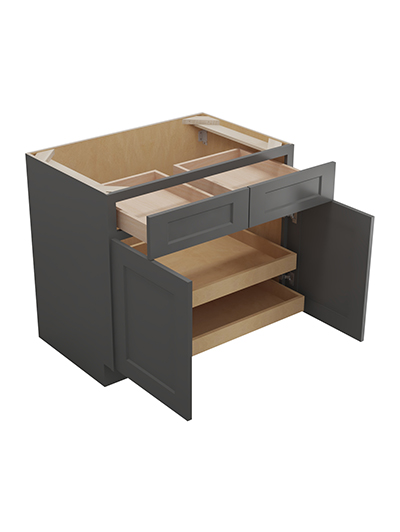 SG-B362RS: Shaker Grey 36″ Double Door Double Drawer Two Rollout Shelf Base Kit