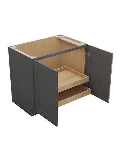 SG-B36FH2RS: Shaker Grey 36″ Double Full Height Door Two Rollout Shelf Base Kit