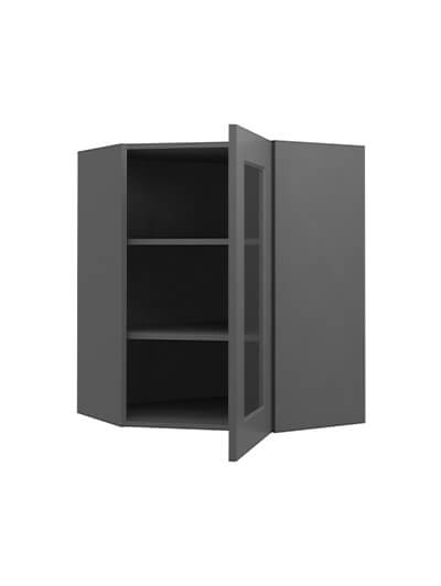 SG-DCW2430GD: Shaker Grey Diagonal Glass Door Wall Cabinet 30″ Tall