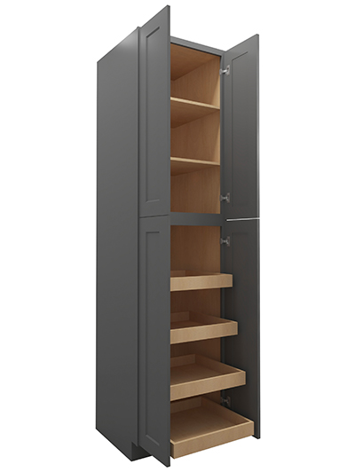 SG-U2496244RS: Shaker Grey 24″ Four Door Utility, Four Rollout Shelf Cabinet 96″ H