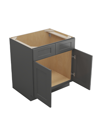 SG-VS30: Shaker Grey 30″ Vanity Sink Base Double Door Double Drawer Front