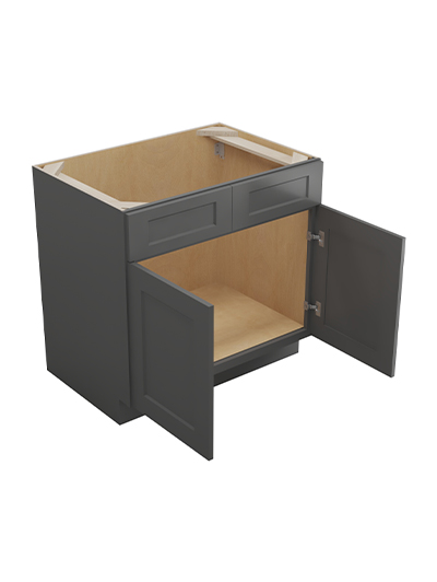 SG-VS36: Shaker Grey 36″ Vanity Sink Base Double Door Double Drawer Front