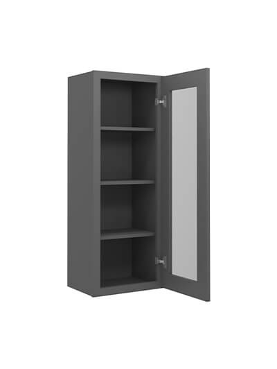 SG-W1542GD: Shaker Grey 15″ Glass Door Wall Cabinet Single Door 42″ Tall