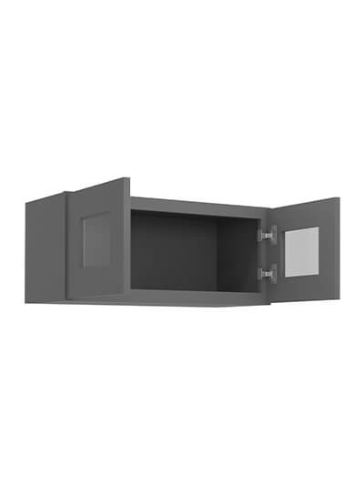 SG-W2712GD: Shaker Grey 27″ Glass Door Wall Stacker Cabinet Double Door 12″ H