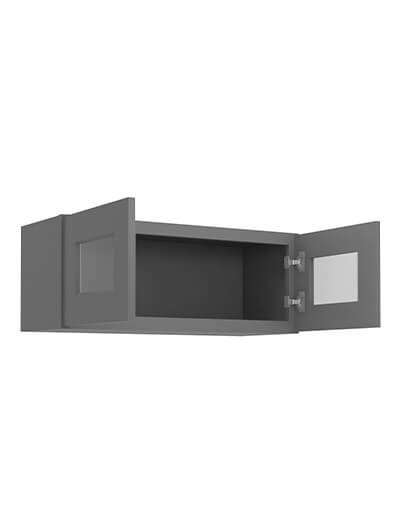 SG-W3012GD: Shaker Grey 30″ Glass Door Wall Stacker Cabinet Double Door 12″ H