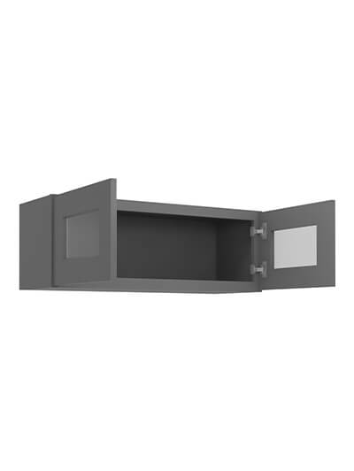 SG-W3312GD: Shaker Grey 33″ Glass Door Wall Stacker Cabinet Double Door 12″ H