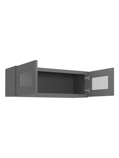 SG-W3612GD: Shaker Grey 36″ Glass Door Wall Stacker Cabinet Double Door 12″ H