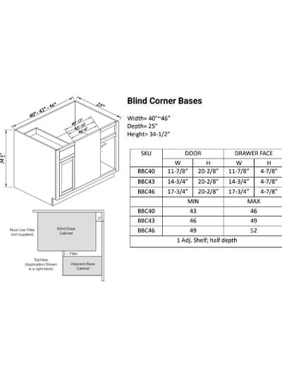 Inset Brown Slab Shaker Base Blind Corner Cabinet 40”W*25”D*34-1/2”H