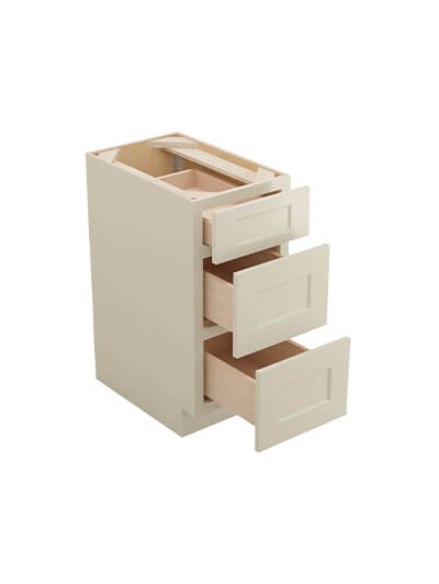 SA-3DB15: Shaker Antique White 15″ Three Drawer Base Cabinet