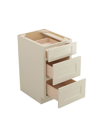 SA-3DB18: Shaker Antique White 18″ Three Drawer Base Cabinet