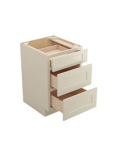 SA-3DB21: Shaker Antique White 21″ Three Drawer Base Cabinet