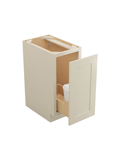 SA-B15FHTCPO: Shaker Antique White Full Height Door Base with Single Trashcan Pullout