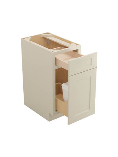 SA-B15TCPO: Shaker Antique White Base with Single Trashcan Pullout