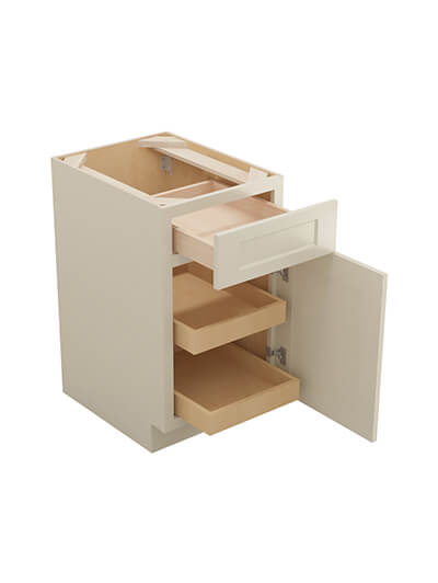 SA-B182RS: Shaker Antique White 18″ Single Door Single Drawer Two Rollout Shelf Base Kit