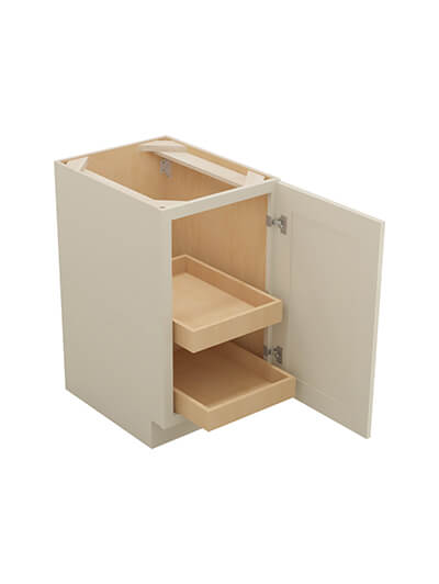 SA-B18FH2RS: Shaker Antique White 18″ Single Full Height Door Two Rollout Shelf Base Kit