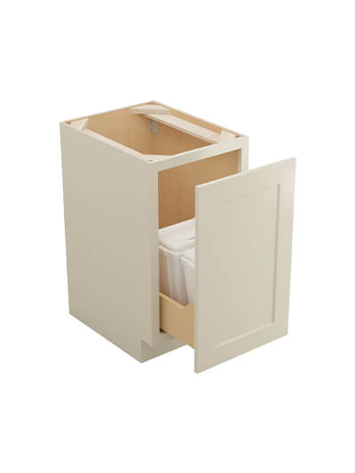 SA-B18FHTCPO: Shaker Antique White Full Height Door Base with Double Trashcan Pullout