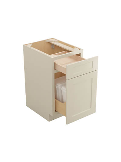 SA-B18TCPO: Shaker Antique White Base with Double Trashcan Pullout