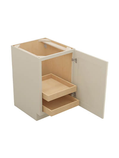SA-B21FH2RS: Shaker Antique White 21″ Single Full Height Door Two Rollout Shelf Base Kit