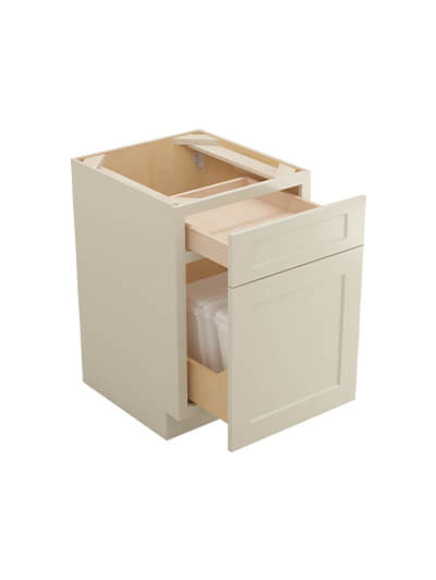 SA-B21TCPO: Shaker Antique White Base with Double Trashcan Pullout