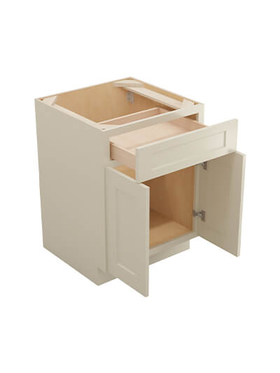 SA-B24: Shaker Antique White 24″ Double Door Single Drawer Cabinet