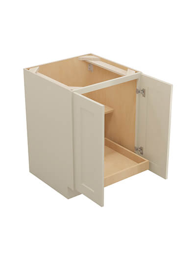 SA-B24FH1RS: Shaker Antique White 24″ Double Full Height Door One Rollout Shelf Base Kit