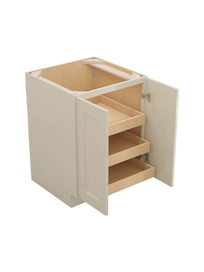 SA-B24FH3RS: Shaker Antique White 24″ Double Full Height Door Three Rollout Shelf Base Kit